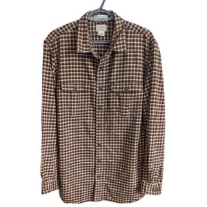 L.L. Bean Brown Plaid Slightly Fitted Button Down Size Large Tall
